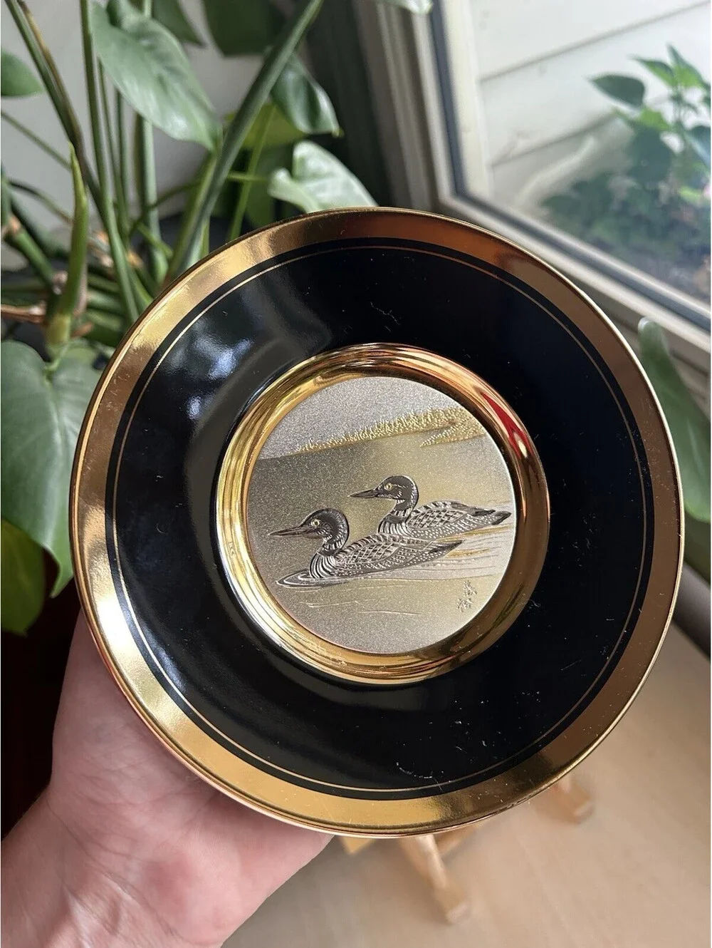 Vintage Dynasty Gallery Original Chokin Art Loon Plate 24KT Gold Trim 6.5